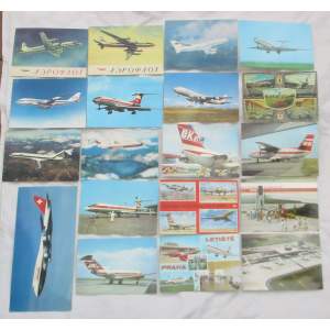 Soubor pohlednic dopravních letadel 19 kusů