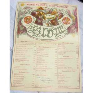Kunstnernes Restaurant Blom - jídelní lístek 1957